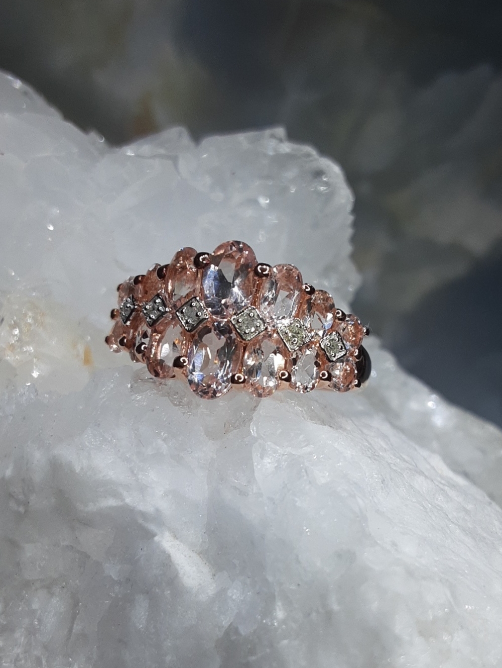 925 Rose Gold Over Sterling, Morganite And Diamond Ring.